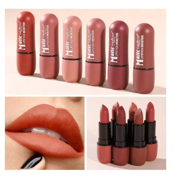 6-Color Matte Lipstick: Velvet Lip Color, Smooth, Waterproof, Long-Lasting Color Lip Makeup